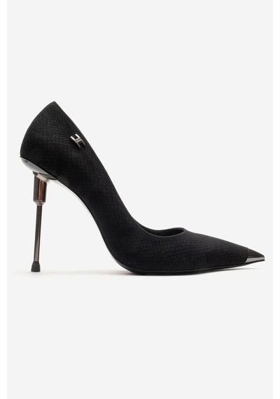 Luvishoes Carlas Siyah Desenli Kadın Topuklu Ayakkabı Siyah