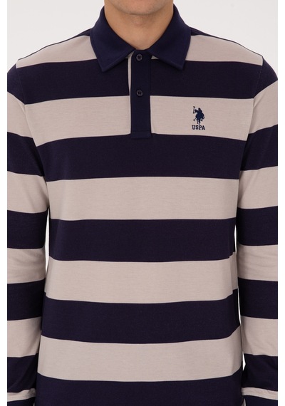 U.S. Polo Assn. Erkek Regular Fit Polo Yaka Çizgili Mürdüm Sweatshirt 50316467-VR074