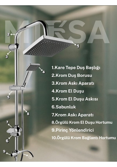 Krom Kare Robot Duş Seti