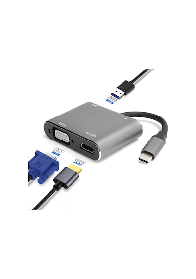 Speeduf Type-c 4 In 1 4k Hdmı Vga Usb 3.0 Type-c Şarj Girişli