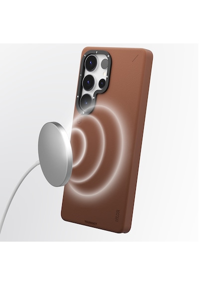 Galaxy S25 Ultra Kılıf Magsafe Uyumlu Mat Deri Desenli Youngkit Tech Fashion Kapak Kahverengi