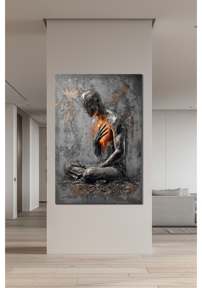 Yanan Kalp Meditasyon Baskılı Cam Tablo İçsel Güç Ve Enerji Temalı Duvar Dekoru