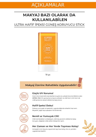 Deoproce Sun Ultra Hafif Doku Yüksek Uv Koruma Stick Güneş Kremi SPF50+ 18 G