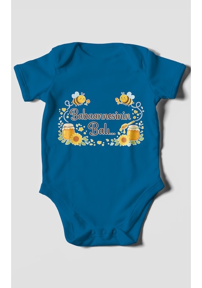 Morivokids Babannesinin Balı Kısa Kollu Bebek Body %100 Pamuk Koyu Mavi