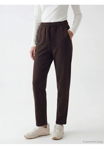 Lc Waikiki Lcw Modest Kahverengi Beli Lastikli Kadın Eşofman Altı Dark Brown
