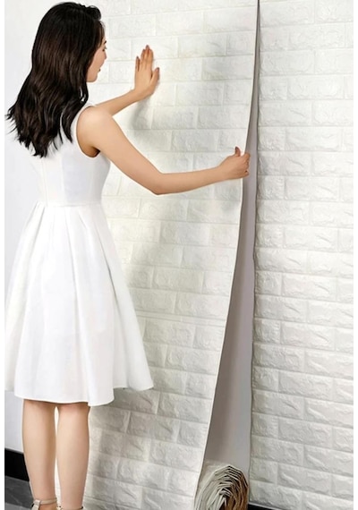 70x500cm Tek Paça Kendinden Yapışkanlı Beyaz Tuğla Desen 3D Duvar Kağıdı Paneli