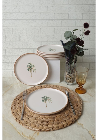 Keramika Bronze Palmiye Nordic Pasta Tabağı 22 Cm 6 Adet 22901 Çok Renkli