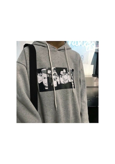 Blackjack Giyim Blackjackgiyim Gri Kapüşonlu Naruto Anime Sweatshirt Gri