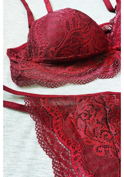 Sensu Kadın Dantelli Bralet Kapsız Iç Çamaşır Takımı - Bra2025 Bordo Bordo
