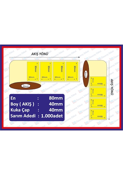 Özsaraç Etiket Eco Termal Etiket Sarı 40 x 80 MM 1000'li Sarım