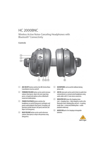 Behringer Hc2000Bnc Kablosuz Aktif Gürültü Önleyici Kulaklık