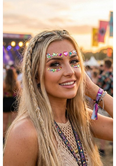 Rengarenk Kalp Detaylı Yüz Taşı Face Gems Sticker