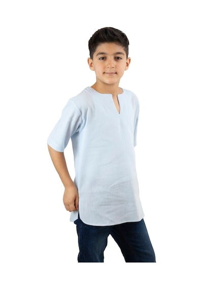 Eliş Şile Bezi Kısa Kol Şile Bezi Bisiklet Yaka Erkek Çocuk Tshirt Buz Mavi 3027