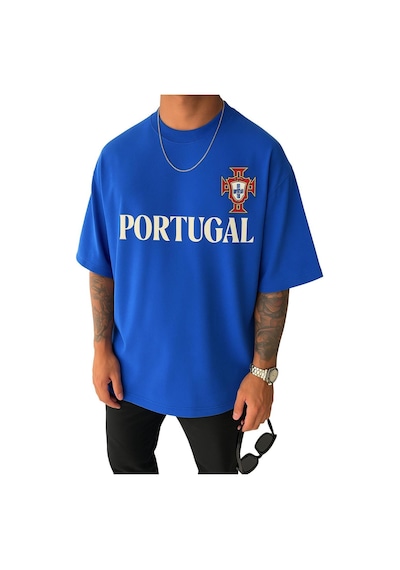 Portugal Baskılı Tişört Saks Mavisi