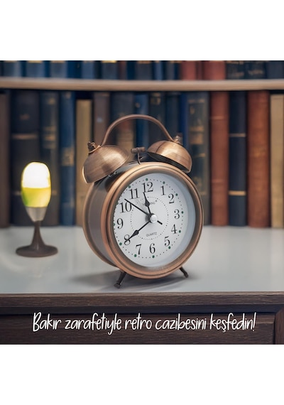 Upway Tokmaklı Çanlı Yüksek Zil Sesli Metal Kasalı Pilli Işıklı Retro Nostaljik Çalar Saat