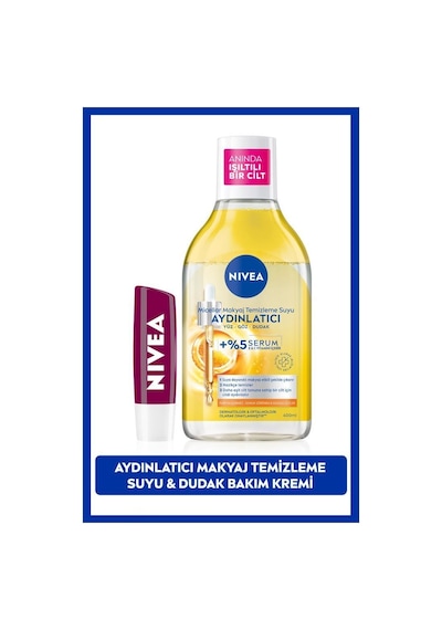 Nivea Aydınlatıcı Micellar Makyaj Temizleme Suyu 400 ML + Böğürtlen Dudak Bakım Kremi 4.8 G