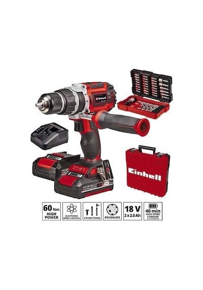 Einhell TP-CD 18/60 Li-i BL +39 Parça 2x2.0 Ah Akülü Vidalama - 4514206