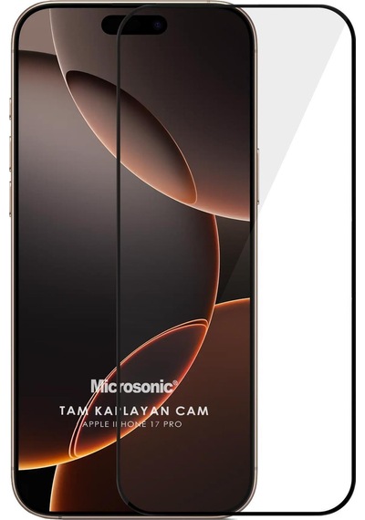 Microsonic Apple Uyumlu iPhone 17 Pro Tam Kaplayan Temperli Cam Ekran Koruyucu Siyah