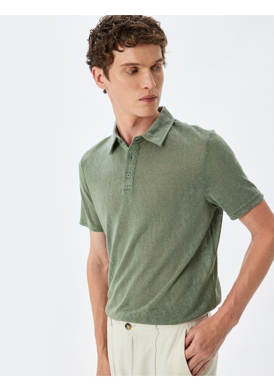 Koton Kısa Kollu Yarı Transparan Regular Fit Polo Yaka Tişört Haki 5sam10028mk Haki