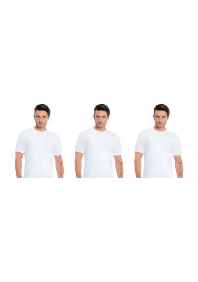 İki Yıldız Erkek Modal Sıfır Yaka Kısa Kol T-shirt 3'lü Paket 3042 Beyaz