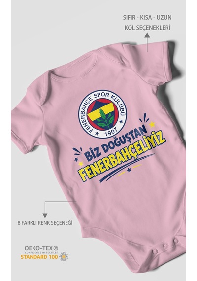 Morivokids Biz Doğuştan Fenerbahçeliyiz Kısa Kollu Bebek Body %100 Pamuk Koyu Pembe