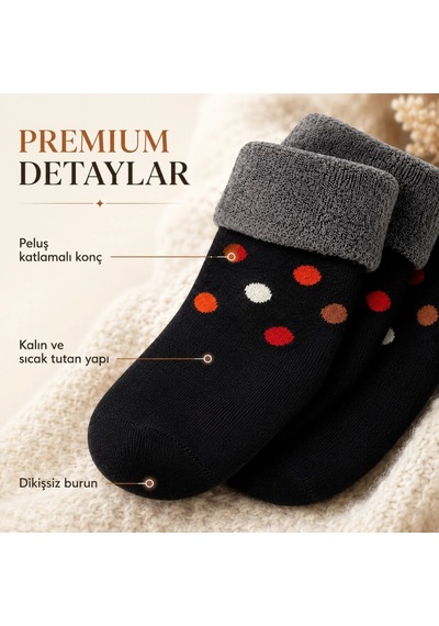 Genel 6 Lı Kadın Kışlık Havlu Çorap Sıcak Tutan Karışık Desenli Yumuşak Çoklu Çor Siyah / 36-40 / 6 Adet