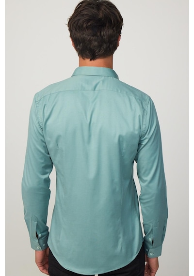 Tudors Slim Fit Likralı Düz Pamuk Saten Yeşil Erkek Gömlek-29715-yeşil Yeşil