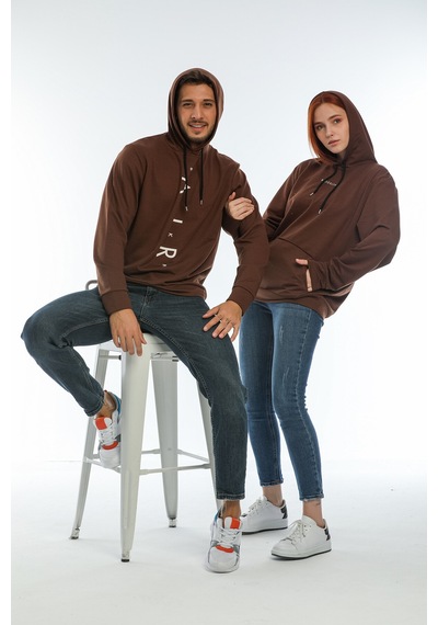 Süperlife Erkek Kapşonlu Regular Fit Air Baskılı İnce Sweatshirt Spr22sw162 Kahverengi
