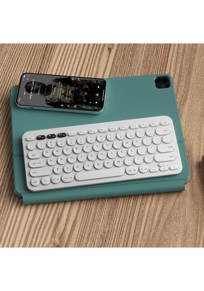 Beyaz Kablosuz Bluetooth Klavye Tablet Telefon Pc Uyumlu Sessiz Yuvarlak Tuşlu Slim Tasarım