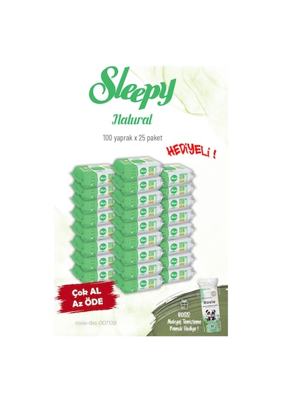 Sleepy Natural Kişisel Bakım Havlusu 100'lü 25'li 2500 Yaprak ve Rosie Tekli