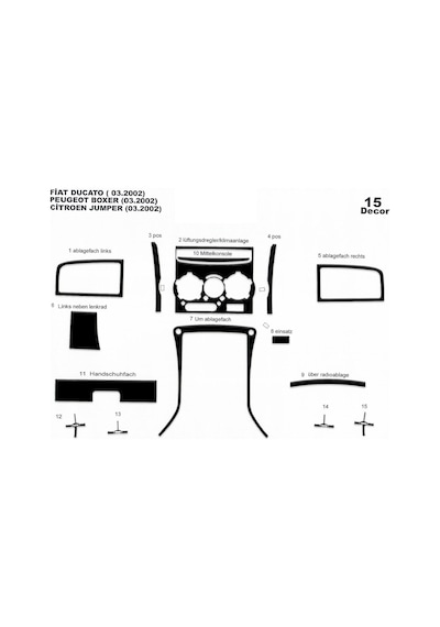 Citroen Boxer Jumper Ducato Torpido Kaplama 2002-2006 11 Parça Piano Black