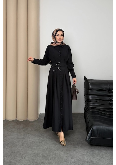 Mihran Butik Valeno Model Coupra Model Kumaş Kemer Detaylı Elbise Siyah