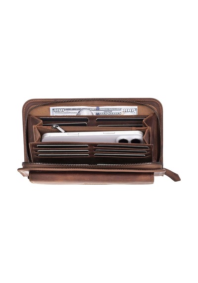 Bloominbag Faron Saddle Heritage Telefon Bölmeli Hakiki Deri Unisex Clutch Çanta kahverengi