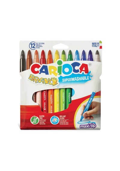 Carioca Bravo Süper Yıkanabilir Kalın Uçlu Keçeli Boya Kalemi 12'li Karışık