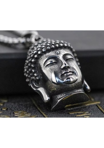 Antik Eskitme Gümüş Renk Çelik Güç Ve Huzur Sembolü Spiritüel Buda Kolye Gümüş - Gri
