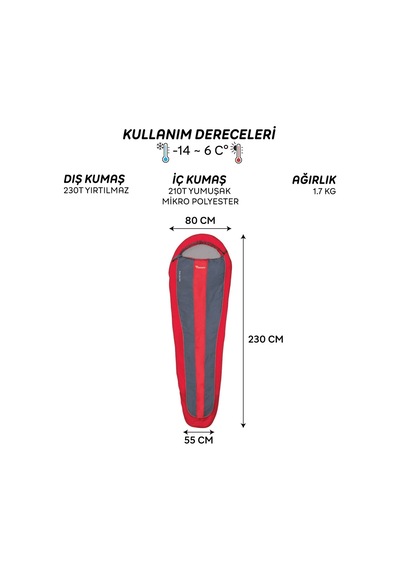 Freecamp Trek Lite Classic 300 Uyku Tulumu-kırmızı