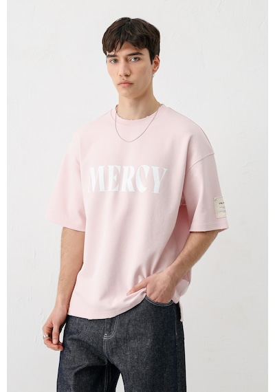 Vamos Baskılı Oversize Tişört V70-140 Pembe
