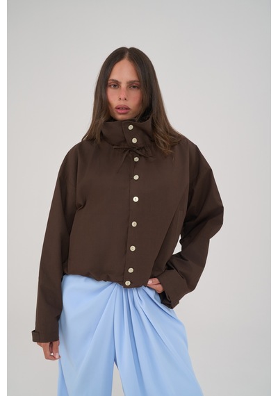 Mai Collection Liora Düğmeli Kahve Bomber Ceket