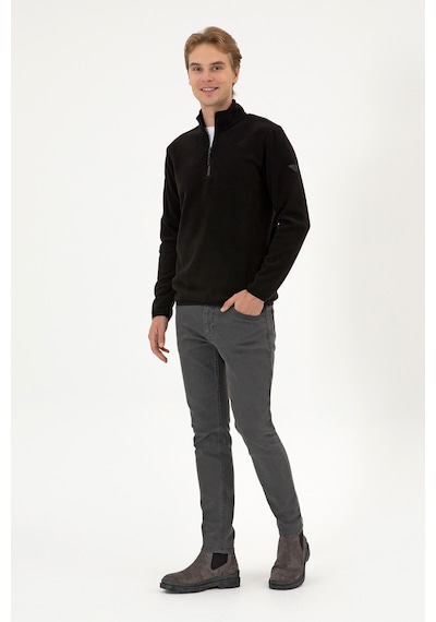 U.S. Polo Assn. Erkek Regular Fit Siyah Polar Yarım Fermuarlı Basic Sweatshirt 50313777-VR046