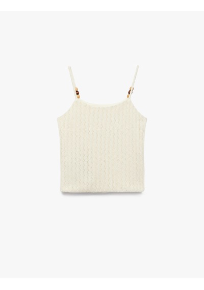 Koton Boncuk Detaylı Kroşe Crop Askılı Bluz Bej 6skg30011ak Ekru