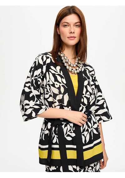 Faik Sönmez Eteği Sulu Monochrome Desen Kimono S26kmn001 Us26kmn00110 Siyah