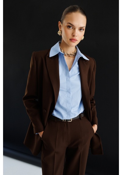 Mizalle Oversize Kahverengi Kruvaze Blazer Ceket Kahverengi