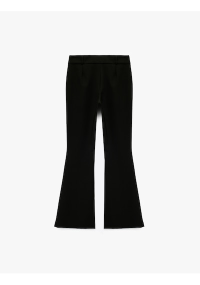 Koton Slim Fit Çift Düğmeli İspanyol Paça Pantolon Siyah 6wal40039ıw Siyah