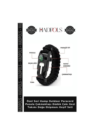 Özel Seri Kamp Outdoor Paracord Pusula Çakmaktaşı Düdük Çakı Gezi Takımı Doğa Ekipmanı Keşif Seti