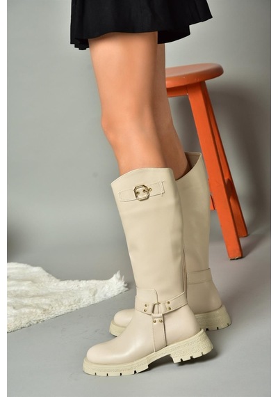Fox Shoes R518296309 Bej Fermuarlı Kadın Çizme Bej