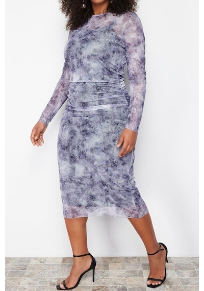 Ersefa Moda Fit Casual Günlük Tül Örme Bisiklet Yaka Uzun Kol Bodycone M Gri