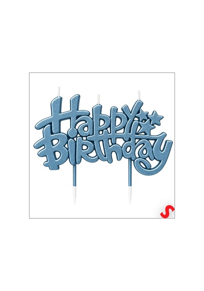Happy Birthday Doğum Günü Pasta Mumu, 11 Cm - Çelik Mavisi