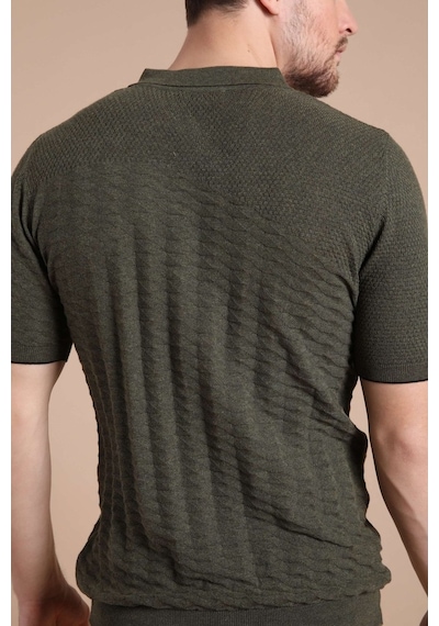 Ferraro Haki Polo Yaka Fermuarlı Erkek Pamuk Triko T-Shirt-Haki (417942120) Haki