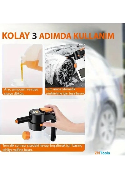 Zhltools 2l Yüksek Basınçlı Şarjlı Köpük Makinası Oto Yıkama Pompası Köpük Püskürtücü