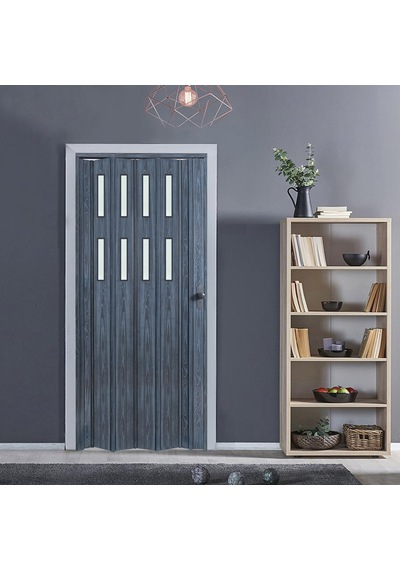 Faran Dekorasyon 87 x 215 Antrasit Renk Camlı Pvc Akordiyon Kapı - FRNAKMODEL-0-42